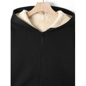 Solid Hooded Fall & Winter Jacket, Casual Zip Up Long Sleeve Outerwear, Women's Clothing