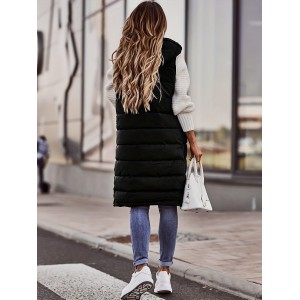 Hooded Sleeveless Coat, Casual Long Length Versatile Winter Warm Outerwear, Women's Clothing