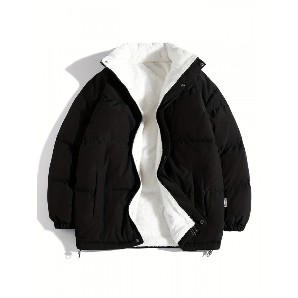 Solid Zip Up Fall & Winter Jacket, Casual Mock Neck Long Sleeve Outerwear, Women's Clothing