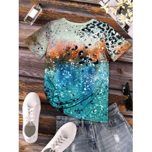 Cow Skull & Letter Print Vintage T-shirt, Crew Neck Short Sleeve Top For Spring & Summer, Women's Clothing