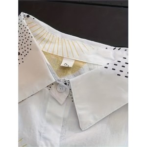 Allover Print Button Front Blouse, Casual Long Sleeve Thigh Length Blouse For Spring & Fall, Women's Clothing