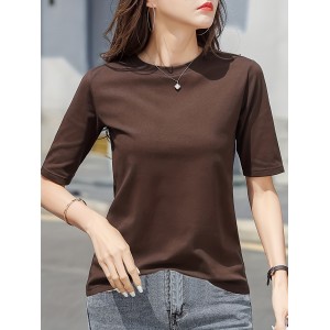 Short Sleeve Crew Neck T-Shirt, Casual Top For Summer & Spring, Women's Clothing