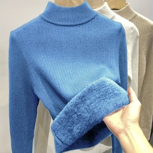 Solid Color Knit Pullover, Casual Mock Neck Long Sleeve Top For Fall & Winter, Women's Clothing