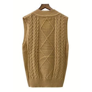 Cable V Neck Knitted Vest, Casual Sleeveless Vest For Spring & Fall, Women's Clothing