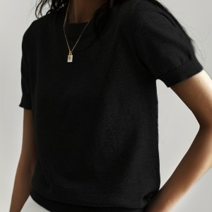 Solid Crew Neck Sweater, Casual Short Sleeve Sweater For Spring & Summer, Women's Clothing